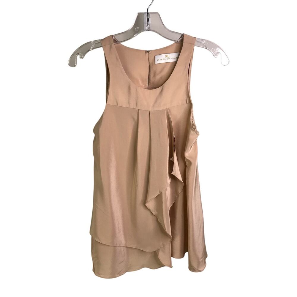 Amanda Uprichard Silk‎ Tank Blouse Wmns Size Small Beige Drapey Front Sexy Luxe